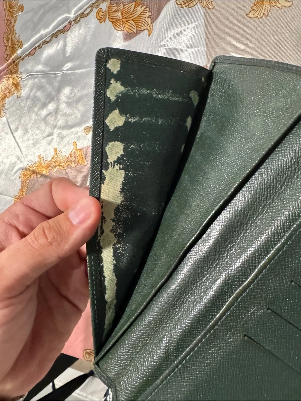 Louis Vuitton Green Taiga Leather Long Wallet with Embossed LV